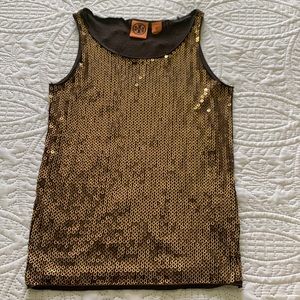 Tory Burch XS Bronze Gold Sequin Sleeveless Top